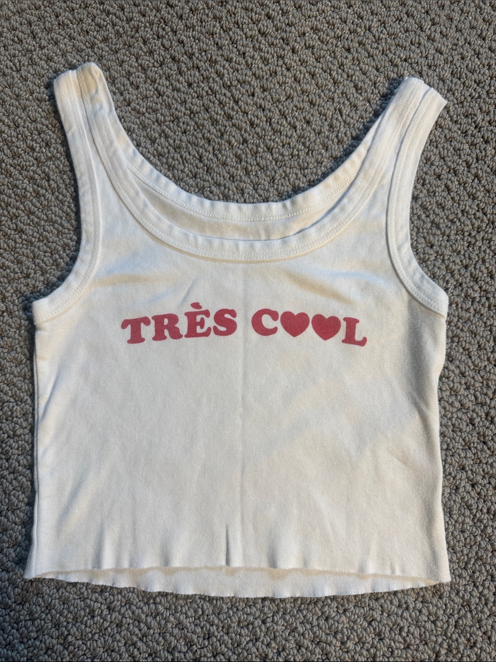 Billabong White Crop Tank with Red "TRÈS COOL" Graphic- Small